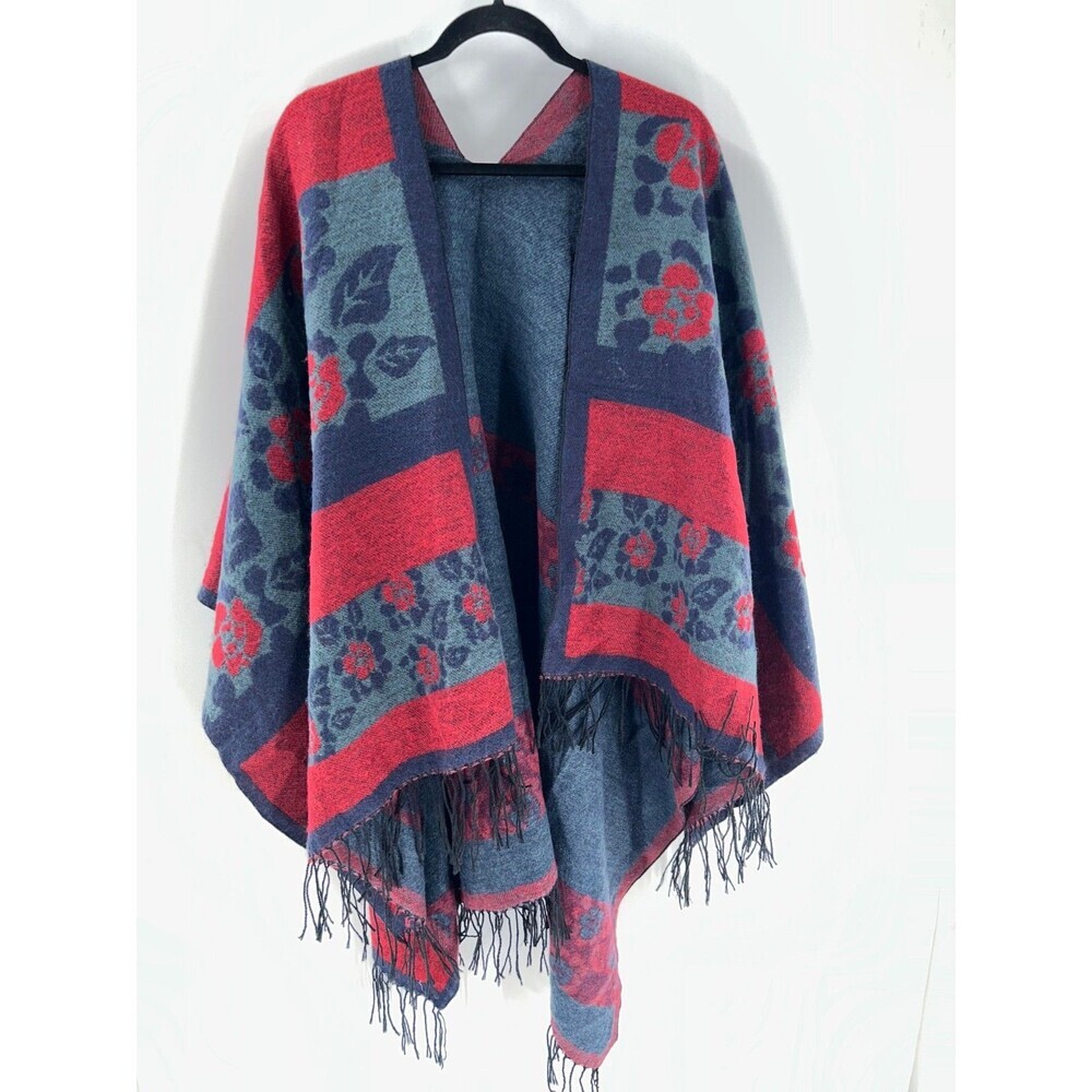 Women's Unbranded Open-Front Wool Blend Wrap Shawl Fringe One Size